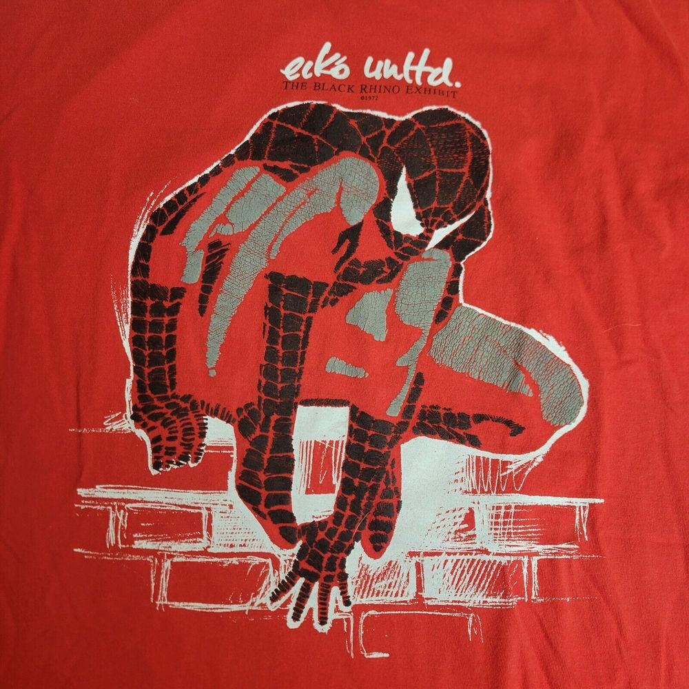 Vintage Spider Man Ecko Unltd. Black Rhino Exhibit 1972 Shirt Marvel Medium Red‎